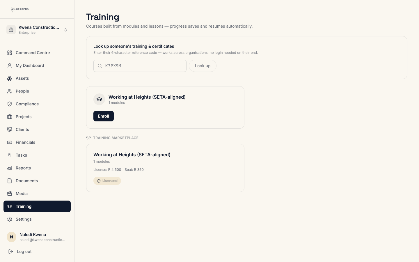 Training in Octopus